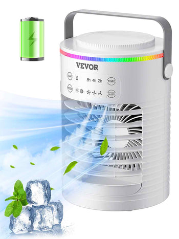Portable Air Conditioner, 4-in-1 Evaporative Air Cooler, 3-Speed Mini Air Conditioner with Smart Timer, 600ml Water Tank, 7-Color Light, Personal Mini Desk AC Fan for Bedroom Office Room