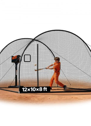 Baseball Batting Cage, 12.0 x 10.2 x 7.6 FT Freestanding Portable Batting Cage, Hitting Cages with 4-Ply Knotless Polyester & Pitching Machine Opening, Battings Cages Netting for Indoor Outdoor