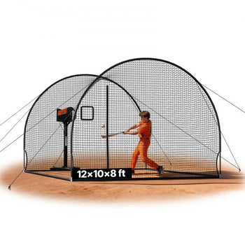 Baseball Batting Cage, 12.0 x 10.2 x 7.6 FT Freestanding Portable Batting Cage, Hitting Cages with 4-Ply Knotless Polyester & Pitching Machine Opening, Battings Cages Netting for Indoor Outdoor