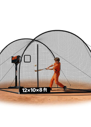Baseball Batting Cage, 12.0 x 10.2 x 7.6 FT Freestanding Portable Batting Cage, Hitting Cages with 4-Ply Knotless Polyester & Pitching Machine Opening, Battings Cages Netting for Indoor Outdoor
