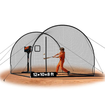 Baseball Batting Cage, 12.0 x 10.2 x 7.6 FT Freestanding Portable Batting Cage, Hitting Cages with 4-Ply Knotless Polyester & Pitching Machine Opening, Battings Cages Netting for Indoor Outdoor