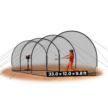Baseball Batting Cage, 33.0 x 12.0 x 9.8 FT Freestanding Portable Batting Cage, Hitting Cages with 4-Ply Knotless Polyester & Pitching Machine Opening, Battings Cages Netting for Indoor Outdoor