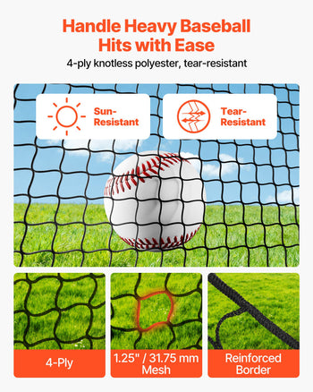 Baseball Batting Cage, 40.0 x 12.1 x 10.0 FT Freestanding Portable Batting Cage, Hitting Cages with 4-Ply Knotless Polyester & Pitching Machine Opening, Battings Cages Netting for Indoor Outdoor
