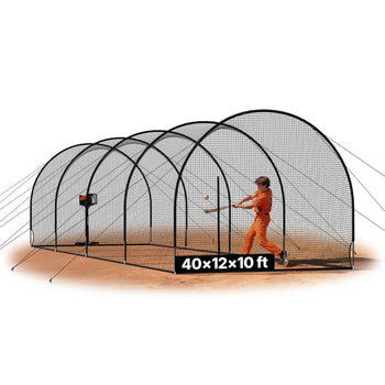 Baseball Batting Cage, 40.0 x 12.1 x 10.0 FT Freestanding Portable Batting Cage, Hitting Cages with 4-Ply Knotless Polyester & Pitching Machine Opening, Battings Cages Netting for Indoor Outdoor