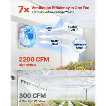 18 inch Shutter Exhaust Fan, Wall Mounted Attic Vent Fan with 2200 CFM Airflow, AC Motor, Heavy-duty Steel Construction, Low Noise for Shed, Garage, Greenhouse Ventilation Cooling, Silver