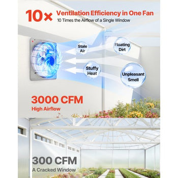 20 inch Shutter Exhaust Fan, Wall Mounted Attic Vent Fan with 3000 CFM Airflow, AC Motor, Heavy-duty Steel Construction, Low Noise for Shed, Garage, Greenhouse Ventilation Cooling, Silver