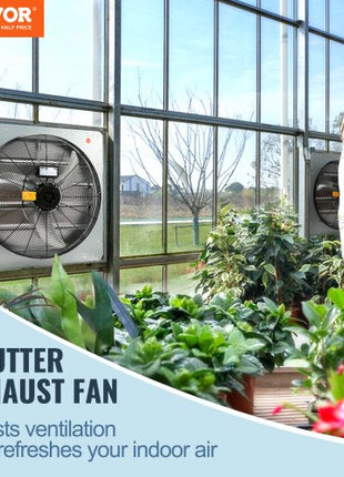 24'' Shutter Exhaust Fan, High-speed 3320 CFM, Aluminum Wall Mount Attic Fan with AC-motor, Ventilation and Cooling for Greenhouses, Garages, Sheds, Shops, FCC