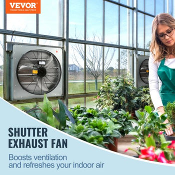 24'' Shutter Exhaust Fan, High-speed 3320 CFM, Aluminum Wall Mount Attic Fan with AC-motor, Ventilation and Cooling for Greenhouses, Garages, Sheds, Shops, FCC