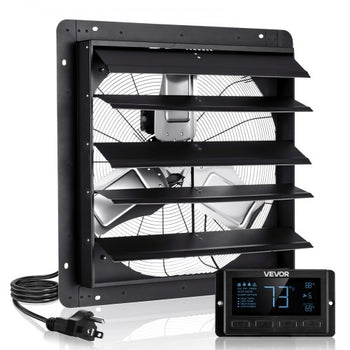 24 inch Shutter Exhaust Fan, Wall Mounted Attic Vent Fan with Smart Programming Variable Speed Temperature Control, 2900 CFM,EC Motor,Timer, for Shed,Garage,Greenhouse Ventilation Cooling,Black