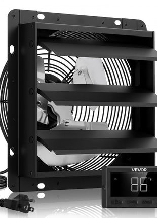 12 inch Shutter Exhaust Fan, Wall Mounted Attic Vent Fan with Smart Programming Variable Speed Temperature Control, 1500 CFM,EC Motor,Timer, for Shed,Garage,Greenhouse Ventilation Cooling,Black