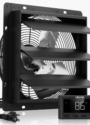 10 inch Shutter Exhaust Fan, Wall Mounted Attic Vent Fan with Smart Programming Variable Speed Temperature Control, 1000 CFM,EC Motor,Timer, for Shed,Garage,Greenhouse Ventilation Cooling,Black