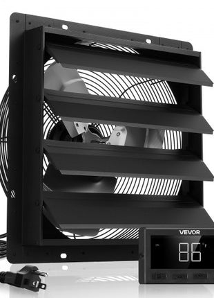 16 inch Shutter Exhaust Fan, Wall Mounted Attic Vent Fan with Smart Programming Variable Speed Temperature Control, 2900 CFM,EC Motor,Timer, for Shed,Garage,Greenhouse Ventilation Cooling,Black