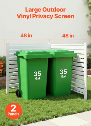 2 Panels Outdoor Privacy Screen, 48 x 48 in Air Conditioner Fence with 19.7 in Ground Stakes, Pool Equipment Enclosure, Louvered Vinyl Privacy Fence, Ideal for Trash Can and A/C Units, White