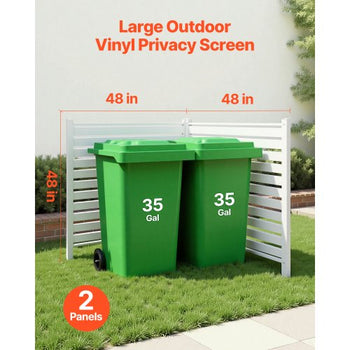 2 Panels Outdoor Privacy Screen, 48 x 48 in Air Conditioner Fence with 19.7 in Ground Stakes, Pool Equipment Enclosure, Louvered Vinyl Privacy Fence, Ideal for Trash Can and A/C Units, White
