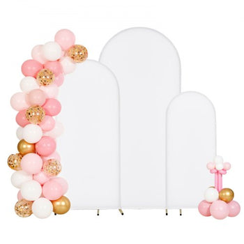 Arch Backdrop Stand, Set of 3, 6/5/4 ft, Stable Structure, Easy Assembly, Gold Metal Arch Backdrop Stand with Cover, for Wedding, Birthday Party, Graduation, Celebration, and Ceremony Decoration