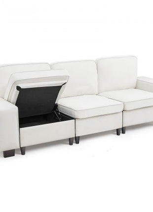 100-Inch Modular 3-Seater Sofa  Comfy Couch with Deep Seats & Hidden Storage, Modern Design for Living Room, Apartment, or Office, White