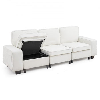 100-Inch Modular 3-Seater Sofa  Comfy Couch with Deep Seats & Hidden Storage, Modern Design for Living Room, Apartment, or Office, White