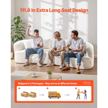 Luxury Modern Cloud Plush Sectional Sofa, 112" Curved Modular Couch with 4 Pillows - Oversized Deep Seat Corduroy Fabric for Living Room, Apartment, Office, No Assembly Needed, White