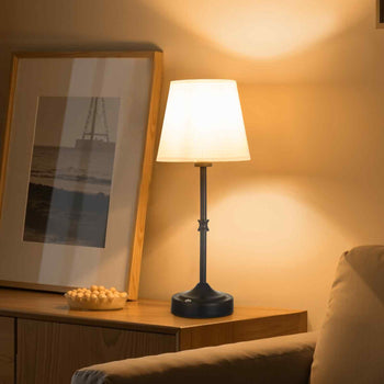 Cordless Table Lamp, 5200mAh Built-in Rechargeable Battery Desk Lamp, 3-Level Brightness, Fabric Shade, 2700-3000K Color Temperature, Table Light for Restaurant, Bedroom, Bar Counter, Black