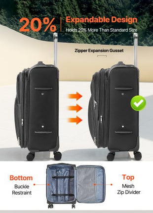 Softside Expandable Luggage with Spinner Wheels, 24-Inch Softside Checked Medium Luggage, Lightweight Checked Suitcase with Expandable Zippered Pocket and TSA Lock, Black