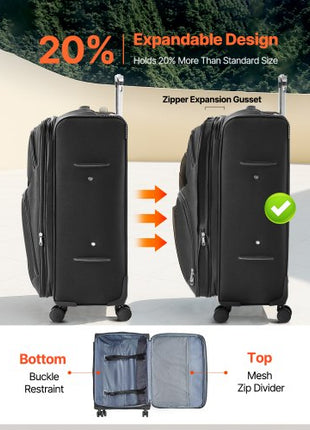 Softside Expandable Luggage with Spinner Wheels, 28-Inch Softside Checked Large Luggage, Lightweight Checked Suitcase with Expandable Zippered Pocket and TSA Lock, Black
