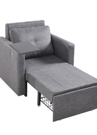 Sleeper Sofa Bed, Convertible Sleeper Bed with Side Pocket, Pillow, Armrest and Desk Board, 5 Adjustable Angles Backrest, Single Pull Out Sofa Couch with 2 Wheels and Bottom Storage, Gray