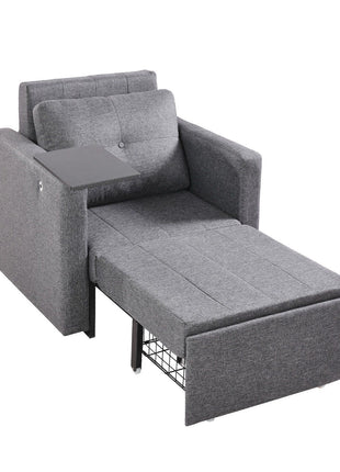 Sleeper Sofa Bed, Convertible Sleeper Bed with Side Pocket, Pillow, Armrest and Desk Board, 5 Adjustable Angles Backrest, Single Pull Out Sofa Couch with 2 Wheels and Bottom Storage, Gray