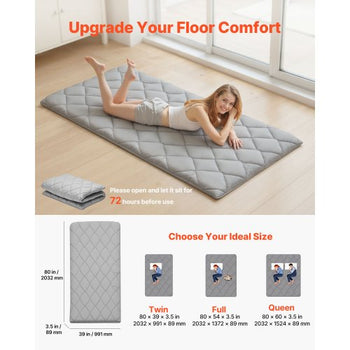 Japanese Tatami Mat, Twin Size Foldable Japanese Tatami Mattress, Futon Mattress with Storage Bag & Fastener, 9-Layer Floor Mat for Sleeping, Dormitory, Meditation, Yoga, 80 x 39 x 3.5 in, Gray