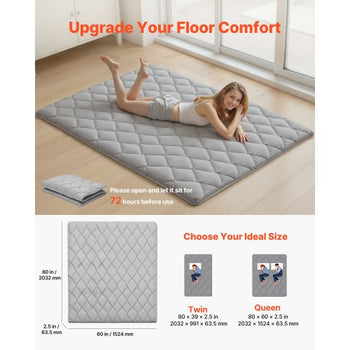 Japanese Tatami Mat, Queen Size Foldable Japanese Tatami Mattress, Futon Mattress with Storage Bag & Fastener, 9-Layer Floor Mat for Sleeping, Dormitory, Meditation, Yoga, 80 x 60 x 2.5 in, Gray