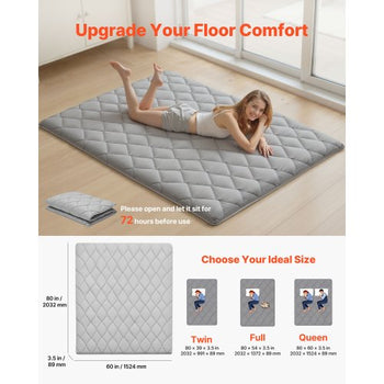 Japanese Tatami Mat, Queen Size Foldable Japanese Tatami Mattress, Futon Mattress with Storage Bag & Fastener, 9-Layer Floor Mat for Sleeping, Dormitory, Meditation, Yoga, 80 x 60 x 3.5 in, Gray