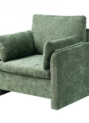 Green Accent Chair, Modern Upholstered Accent Chair with Armrests, Cloth Arm Chairs with Thick Cushion and Arched Backrest, Single Fabric Armchair for Living Room, Bedroom, Study, Office