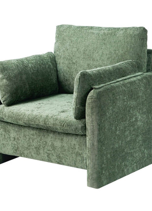 Green Accent Chair, Modern Upholstered Accent Chair with Armrests, Cloth Arm Chairs with Thick Cushion and Arched Backrest, Single Fabric Armchair for Living Room, Bedroom, Study, Office