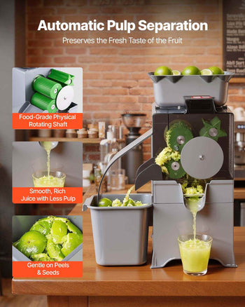 Commercial Orange Juicer Machine, Slow Masticating Juicer Extractor, 100W Electric Orange Juice Squeezer, Lemon Citrus Pomegranates Extractor, with Peel Collecting Bucket and PC Cover