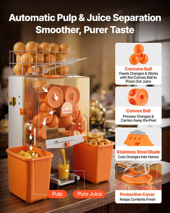 Commercial Orange Juicer Machine, 120W Electric Orange Juice Press, Stainless Steel Orange Squeezer for 20 per Minute, Lemon Citrus Pomegranates Extractor with Peels Collecting Bucket