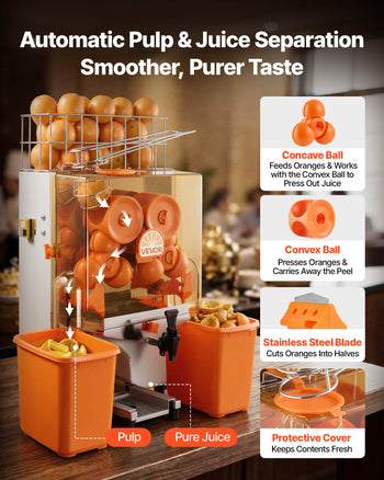 Commercial Orange Juicer Machine, 120W Electric Orange Juice Press, Stainless Steel Orange Squeezer for 20 per Minute, Lemon Citrus Pomegranates Extractor with Water Tap, Peels Collecting Bucket