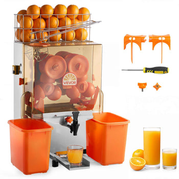 Commercial Orange Juicer Machine, 120W Electric Orange Juice Press, Stainless Steel Orange Squeezer for 20 per Minute, Lemon Citrus Pomegranates Extractor with Water Tap, Peels Collecting Bucket