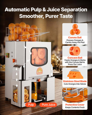 Commercial Orange Juicer Machine, 120W Electric Orange Juice Press, Stainless Steel Orange Squeezer for 20 per Minute, Lemon Citrus Pomegranates Extractor with Peels Collecting Bucket