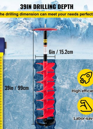 Ice Drill Auger, 6\" Diameter Nylon Ice Auger, 39\" Length Ice Auger Bit,Auger Drill with 11.8\" Extension Rod,Auger Bit with Drill Adapter,Top Plate & Blade Guard for Ice Fishing Ice Burrowing