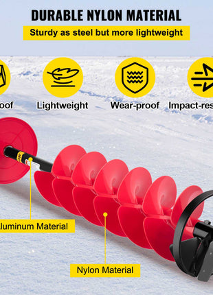Ice Drill Auger, 6\" Diameter Nylon Ice Auger, 39\" Length Ice Auger Bit,Auger Drill with 11.8\" Extension Rod,Auger Bit with Drill Adapter,Top Plate & Blade Guard for Ice Fishing Ice Burrowing