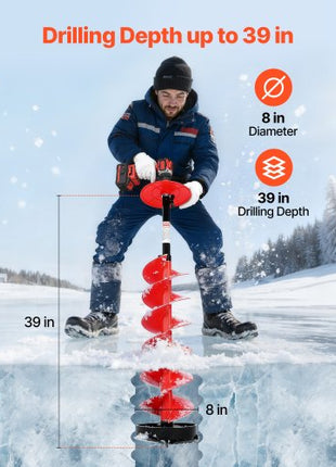 Ice Auger Drill Bit, 8in Diameter 39in Length, Cordless Nylon Ice Fishing Augers With Extra 13.4in Extension Rod, Drill Adapter, Top Plate and Blade Guard