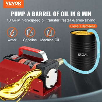 Diesel Fuel Transfer Pump Kit  12V 10 GPM DC with Automatic Shut-off Nozzle Hose, Portable Electric Self-Priming Fuel Transfer Extractor Pump Kit  for Diesel, Kerosene, Machine, Transformer Oil