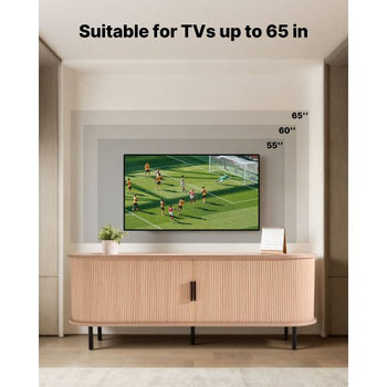 TV Stand, Boho Entertainment Center for TVs up to 58 in, 350 lbs Load, TV Media Console Table with Adjustable Storage Shelves and Rolling Door, Television Stand for Living Room, Bedroom, Burlywood