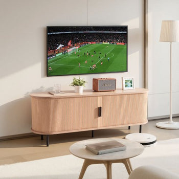 TV Stand, Boho Entertainment Center for TVs up to 58 in, 350 lbs Load, TV Media Console Table with Adjustable Storage Shelves and Rolling Door, Television Stand for Living Room, Bedroom, Burlywood