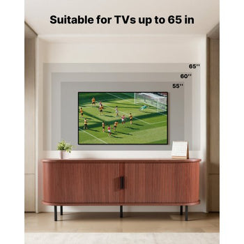 TV Stand, Boho Entertainment Center for TVs up to 58 in, 350 lbs Load, TV Media Console Table with Adjustable Storage Shelves & Rolling Door, Television Stand for Living Room, Bedroom, Brown