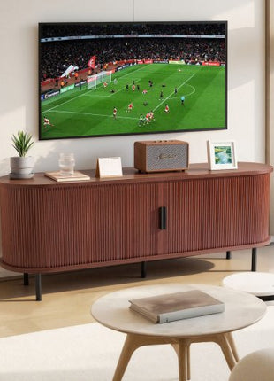TV Stand, Boho Entertainment Center for TVs up to 58 in, 350 lbs Load, TV Media Console Table with Adjustable Storage Shelves & Rolling Door, Television Stand for Living Room, Bedroom, Brown