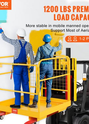 Forklift Safety Cage, 1200 lbs Load Capacity, 36 x 36 inches Folding Forklift Work Platform with Lockable Swivel Wheels, Drain Hole & Device Chain, Holds 1 to 2 Adults, Perfect for Aerial Work