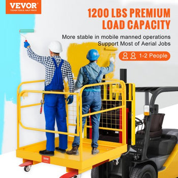 Forklift Safety Cage, 1200 lbs Load Capacity, 36 x 36 inches Folding Forklift Work Platform with Lockable Swivel Wheels, Drain Hole & Device Chain, Holds 1 to 2 Adults, Perfect for Aerial Work