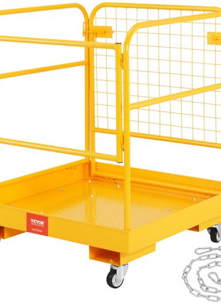 Forklift Safety Cage, 1200 lbs Load Capacity, 36 x 36 inches Folding Forklift Work Platform with Lockable Swivel Wheels, Drain Hole & Device Chain, Holds 1 to 2 Adults, Perfect for Aerial Work