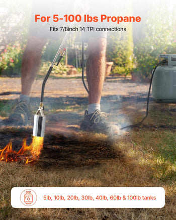 Propane Torch Weed Burner, High Output 2,400,000 BTU with 10 ft Hose, Heavy Duty Blow Torch with Adjustable Flame and Turbo Trigger Push Button Igniter, Flamethrower Kit for Garden Ice Snow Road