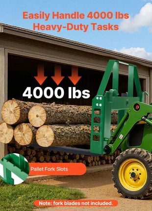Skid Steer Pallet Frame, 4000 lbs Rated Load Capacity, 45-inch Pallet Fork Frame Attachments with 2-inch Hitch Receiver & Spear Sleeves, Fit for John Deere Loaders Quick Attach Mount, Frame Only